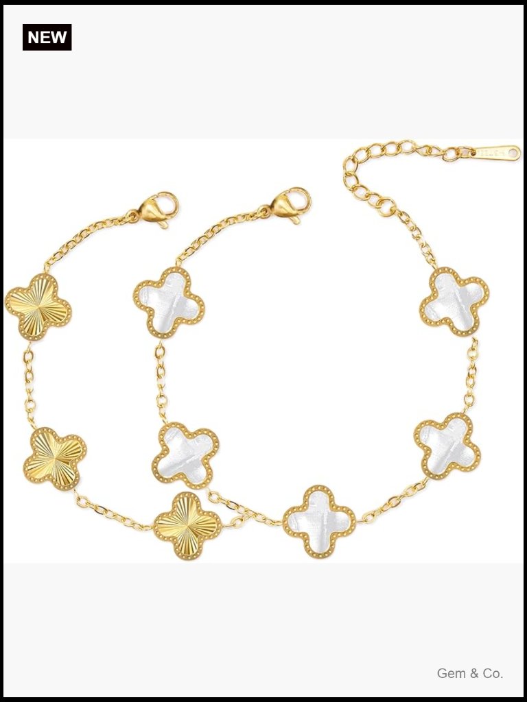 18k Gold Four Leaf Clover Link Bracelet Women Lucky Chain
